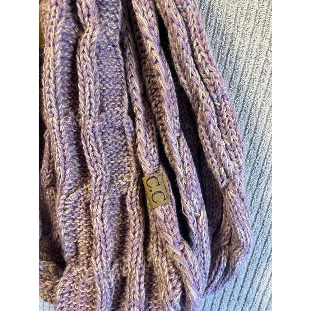 C.C Womens Purple Cable Knit Infinity Scarf CA-800 Loop Marled Purple New